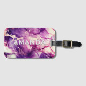 紫エレガントガーリー大理石フェイクグリッター ラゲッジタグ (正面横)