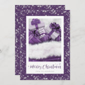 紫エレガントギフト雪メリークリスマスカード シーズンカード (正面/裏面)