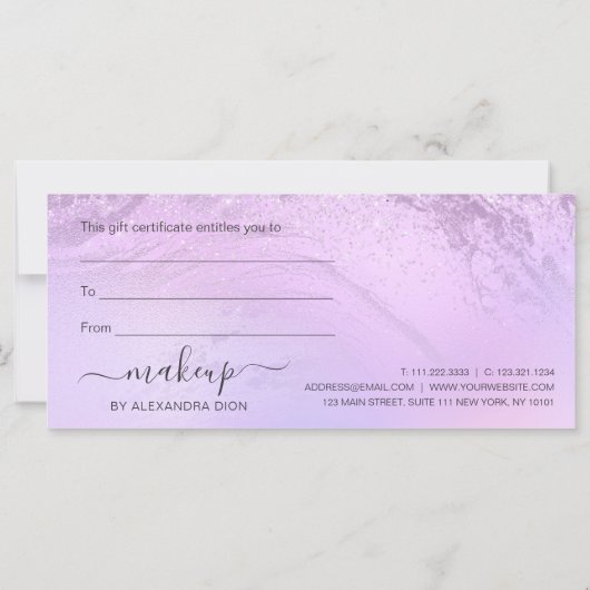 紫エレガントグラデーショングリッター大理石メイクアップアーティスト (裏面)