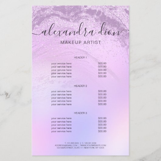 紫エレガントグラデーショングリッター大理石メイクアップアーティスト チラシ (正面)