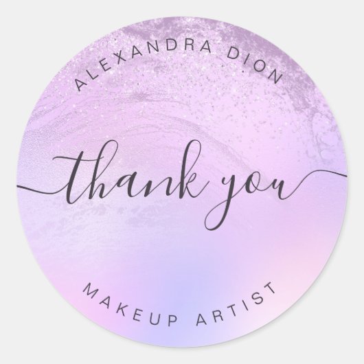 紫エレガントグラデーショングリッター大理石メイクアップアーティスト ラウンドシール (正面)
