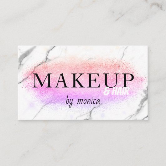 紫エレガントグラデーショングリッター大理石メイクアップ&ヘア 名刺 (正面)