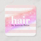 紫エレガントグラデーション色のグリッターストライプ毛 スクエア名刺 (正面)