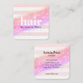 紫エレガントグラデーション色のグリッターストライプ毛 スクエア名刺 (正面/裏面)