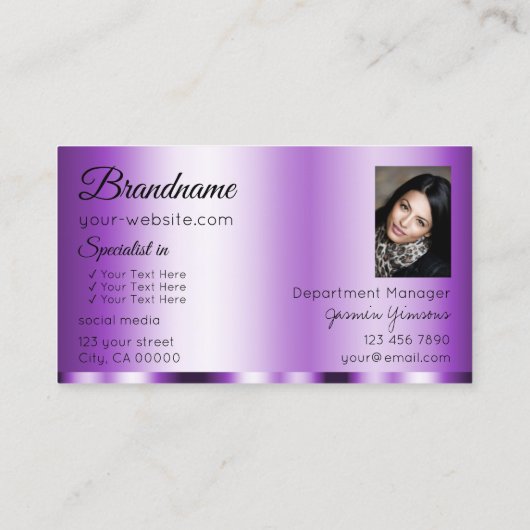 紫エレガントグラマラスとフォトプロフェッショナル 名刺 (裏面)