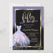 紫エレガントグリッタードレス50thバースデーパーティー 招待状 (正面)