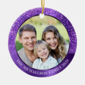 紫エレガントグリッターフォトメタリッククリスマス セラミックオーナメント (正面)