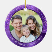 紫エレガントグリッターフォトメタリッククリスマス セラミックオーナメント (裏面)