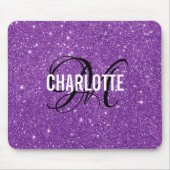 紫エレガントグリッターモノグラム名マウスパッド マウスパッド (正面)