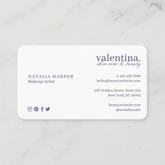 紫エレガントグリッターリーフパターン美しいメイクアップ 名刺 (正面)