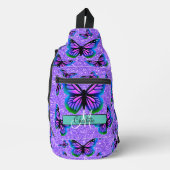 紫エレガントグリッター蝶モノグラム スリングバッグ (正面)