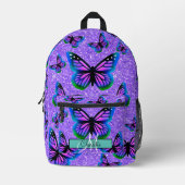 紫エレガントグリッター蝶モノグラム プリントバックパック (正面)