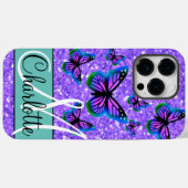 紫エレガントグリッター蝶モノグラム Case-Mate iPhoneケース (裏面 (横))