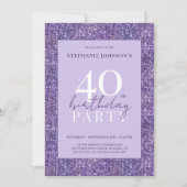 紫エレガントグリッター40歳のパーティー 招待状 (正面)