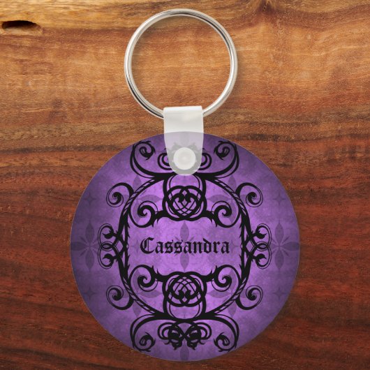 紫エレガントゴシックデザイン キーホルダー (正面)