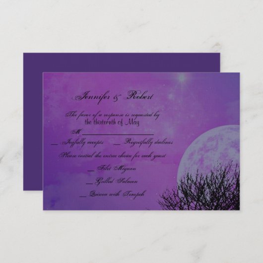 紫エレガントゴシックPohsの結婚応答カード 出欠カード (正面/裏面)