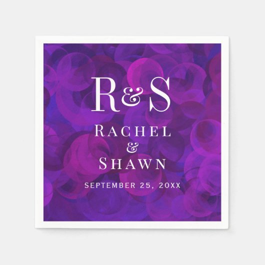 紫エレガントシックモダンモノグラ結婚ム スタンダードカクテルナプキン (正面)