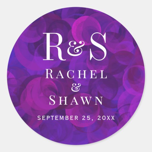 紫エレガントシックモダンモノグラ結婚ム ラウンドシール (正面)