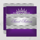 紫エレガントシルバージュエル16誕生日 招待状 (正面/裏面)