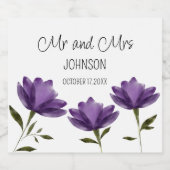 紫エレガントシンプル白の植物性フローラ リキュールボトルラベル (シングルラベル)