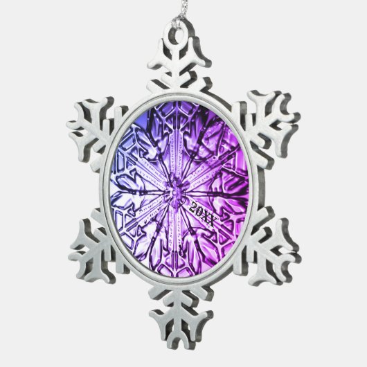紫エレガントステンドグラス年 スノーフレークピューターオーナメント (右)