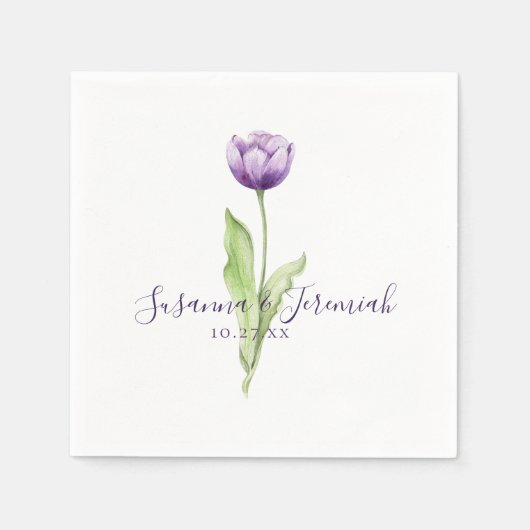 紫エレガントチューリップウェディングレセプション スタンダードカクテルナプキン (正面)