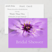 紫エレガントデイジー花ブライダルシャワー葉書 インビテーションポストカード (正面/裏面)