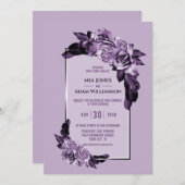 紫エレガントバラフローラ結婚ズ 招待状 (正面/裏面)