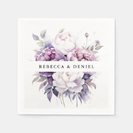 紫エレガントバラ水彩フローラ結婚ズ スタンダードカクテルナプキン