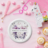 紫エレガントバラ水彩フローラ結婚ズ ペーパープレート (パーティー)