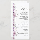紫エレガントバラ水彩フローラ結婚ズ メニュー (正面/裏面)