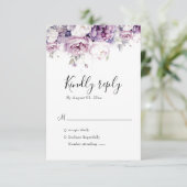 紫エレガントバラ水彩フローラ結婚ズ 出欠カード (スタンド正面)