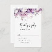 紫エレガントバラ水彩フローラ結婚ズ 出欠カード (正面/裏面)