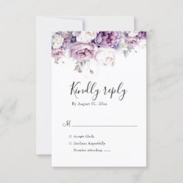 紫エレガントバラ水彩フローラ結婚ズ 出欠カード