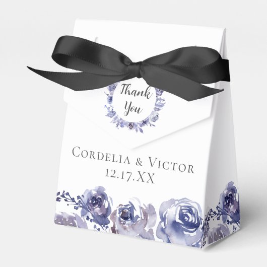 紫エレガントバラ水彩冬の結婚式 フェイバーボックス (正面サイド)