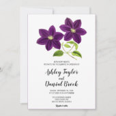 紫エレガントバラ水色フローラ結婚ズInvi 招待状 (正面)