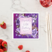 紫エレガントバラ誕生会モノグラムの スタンダードカクテルナプキン (インサイチュ)