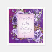 紫エレガントバラ誕生会モノグラムの スタンダードカクテルナプキン (正面)
