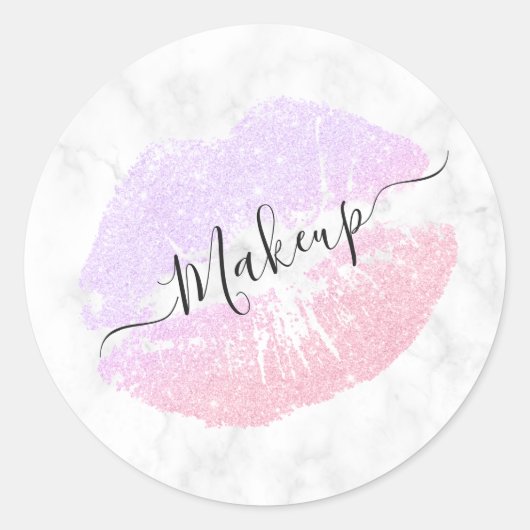 紫エレガントバラ金ゴールドグリッター唇ホワイト大理石 ラウンドシール (正面)