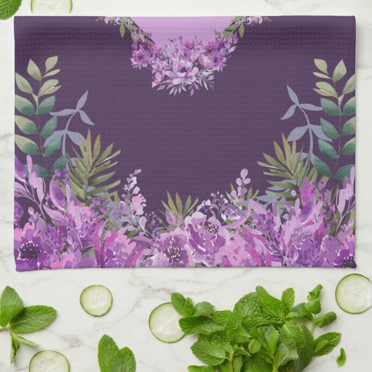 紫エレガントパーソナライズされたとナスのフローラ キッチンタオル (折り畳み)