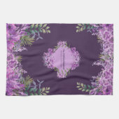 紫エレガントパーソナライズされたとナスのフローラ キッチンタオル (横)