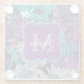 紫エレガントパーソナライズされたと青の花 ガラスコースター (裏面)