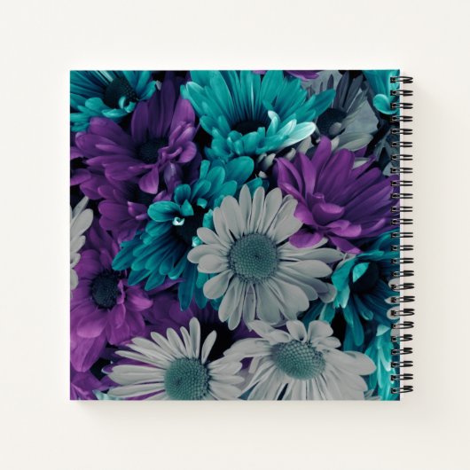 紫エレガントパーソナライズされたと青の花 ノートブック (裏面)