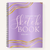 紫エレガントパーソナライズされた金ゴールドガーリーSketchbook ノートブック (正面)