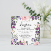 紫エレガントピかわいらしンクフローラスクエアバプテスマ 招待状 (スタンド正面)