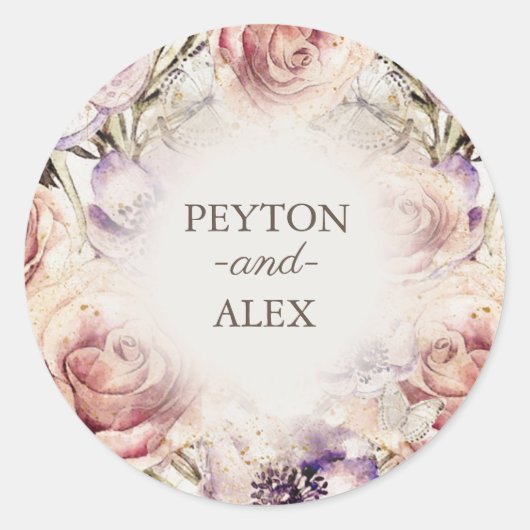 紫エレガントピンクのクリームフローラ蝶の名前 ラウンドシール (正面)