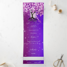 紫エレガントピンクハートリーフ結婚ツリー 三つ折り招待状
