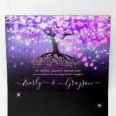 紫エレガントピンクハートリーフ結婚ツリー 三つ折り招待状 (内部最初)