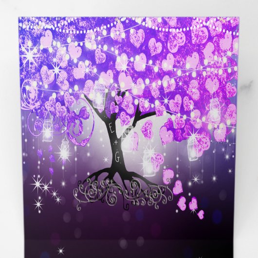 紫エレガントピンクハート結婚リーフの3つ折り 三つ折り招待状 (内部最初)