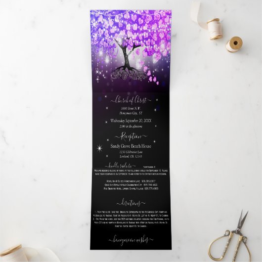 紫エレガントピンクハート結婚リーフの3つ折り 三つ折り招待状 (内部)